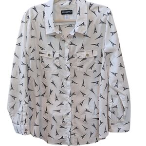 Paris/Eiffel Tower Print, Button Down Blouse. Karl Lagerfeld. XL